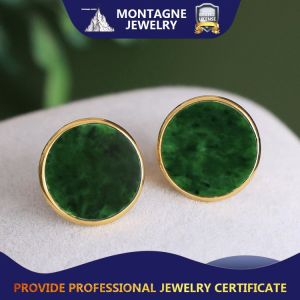 Montagne Jewelry 925 Silver Earrings Elegant Design Fine Jewellery Natural 15x15mm Grade A Jadeite Jade Earrings Stud Clip Earring