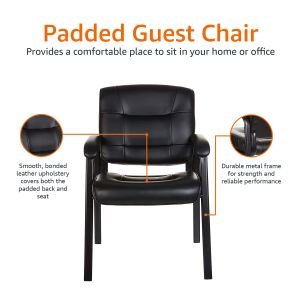 Classic Faux Leather Office Desk Guest Chair with Metal Frame - Black