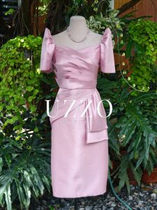 HABLON Elegant Modern Filipiniana Mestiza Sided Midi Dress 3D Floral Lace Metallic Beads Golden Mocha Gazar Fabric