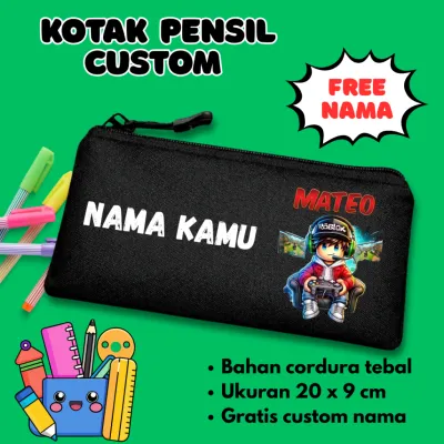 Tempat Pensil Custom Nama Anak Sekolah | Kotak Pensil Karakter Roblox Terbaru