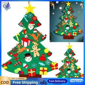 [Ueb Wholesale Center]2 Pack Mini Felt Christmas Tree W/ String Light 3D Felt Christmas Tree Decoration Wall Hanging Chrismas Ornaments