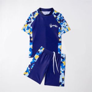 3-16 Years Swimming Suit Kids Girl Swimsuit Boy Swimwear Short Sleeve 2 Piece Swimsuit for Summer Beach Clothes