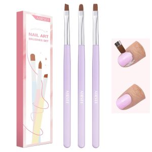 AIRSEE Nail Art Clean Up Brushes for Nail 3 PCS Flat/Oval/Fine AngledBlue    Gel Nail Brush for Cleaning Polish Mistake on the Cuticles Painting Brushes & Art Design DIY Tools