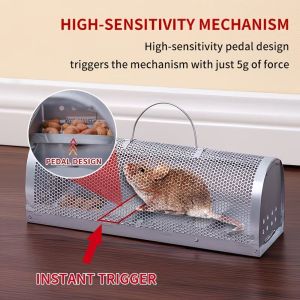 PWD0442 Metal Mouse Trap Cage High Sensitivity Galvanized Rat Trap Cage Exterminator Automatic Live Mousetrap Household