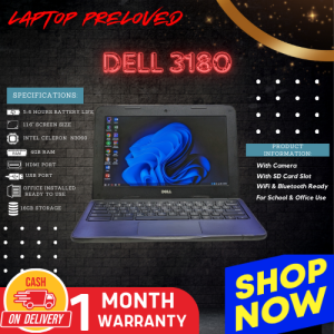 Dell 3180 | Intel Celeron N3060 | 4GB RAM | 11.6-Inch HD Screen | BUILT IN CAMERA | SD CARD SLOT PRELOVED