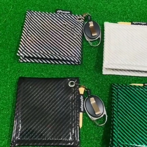 Mini Square PU Waterproof Surfaces Golf Ball Cleaning Towel with Retractable Keychain Buckle Golf Ball Club for Head Cle