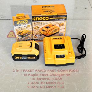 PAKET Baterai 4.0Ah FBLI2002 Rapid Fast Charger FCLI2003 INGCO P20S