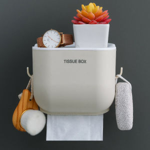 卫生间纸巾盒厕所卫生纸置物架免打孔壁挂防水厕纸挂盒卷纸抽纸Kotak tisu tandas rak kertas tandas tandas tidak berlubang kotak gantung kertas tandas kalis air yang digantung di dinding kertas bergolek kotak laci kertas