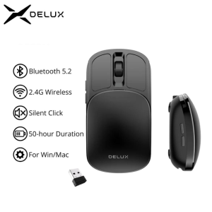 Delux Pocket Folding Mouse Wireless 2.4G Bluetooth5.2 Silent Click Portable Ultra-light 55g for MacBook Tablet Computer PC Mice