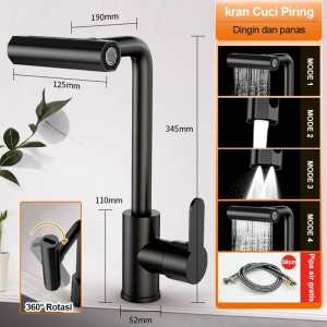 Kran Dapur Panas Dingin /Kran Sink Tarik /Kran Wastafel /Keran Air Cuci Piring /Kran Angsa Kran sink tarik Panas dingin stainless 304 HITAM / stainless grey abu 101-keran dapur cuci piring selang fleksibel mixer 3in1 terbaru new Fleksibel