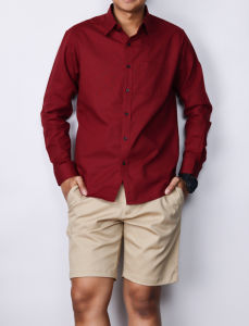 เสื้อเชิ้ตคอปกแขนยาวสีแดง ผ้า Oxford   มีไซส์ใหญ่ (อก 40-51)