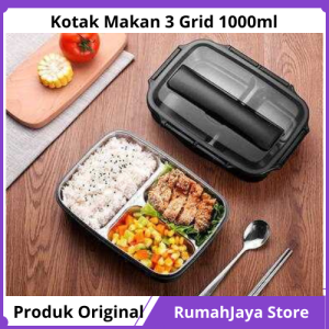 COD TaffHOME Tempat bekal Kotak Makan 3 Grid set lengkap anti tumpah dan tahan panas 1 L Stainless