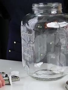 8L Glass Jar Dispenser with Metal Stand Big Hole Faucet ( with molding line )