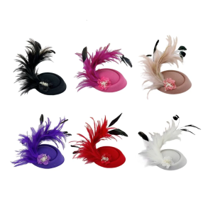 Teenagers Hair Clip with Feather Decor Felt Hat Shape Headband Vintage Hair Clip for Taking Photo Hairpins for Bride
