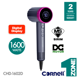 Cornell 1600w High Speed DC Motor Hair Dryer with Digital Display - Model: CHD-1602D