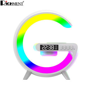 RICHMENT Bluetooth Speaker 4-in-1 Wireless Charger Wireless Atmosphere Lamp Portable Speaker Multifunctional RGB Night Light Alarm Clock & Charging Station App Control