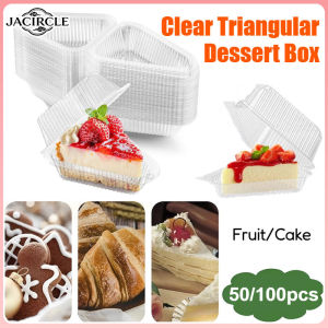 JACIRCLE 50/100Pcs Clear Triangle Dessert Box Food Packing Box Stackable Sandwich Holder Cake Slice Container