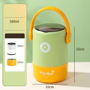 JUSTINLAU 580/820ML Thermal Bento Stainless Steel Portable Double Layer Insulated Soup Cup with Spoon Lunch for Student2026