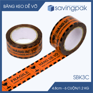 SBK3C - Băng keo hàng dễ vỡ màu cam đen khổ 4.8 cm - 12 cuộn