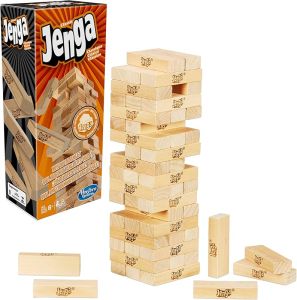 Jenga Game    The Original Wood Block Game with Genuine Hardwood Blocks    Stacking Tower Game    Ages 6+    1 or More Players    Party Games for Kids    Family Games