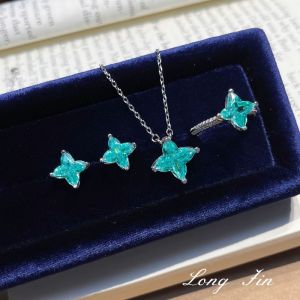 Presbyopia Cut Star Dream Set Paraiba Four-leaf Clover Cut Necklace Earrings Ring All-match Jewelry