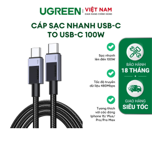 Cáp sạc nhanh USB-C to USB-C dài 1M  Ugreen | Sạc nhanh PD 100W | Chính hãng - Bảo hành 18 tháng 1 dổi 1 45063