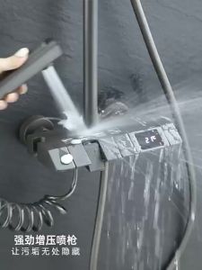 LED Thermostatic Shower Set Large Rainfall 4 Modes Digital Display Bathroom Shower