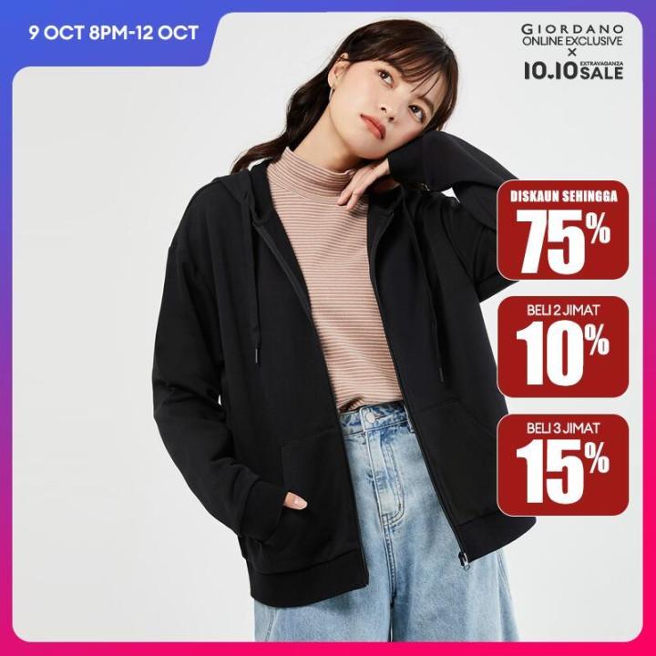 GIORDANO Women Jackets Kanga Pocket Drawstring Hooded