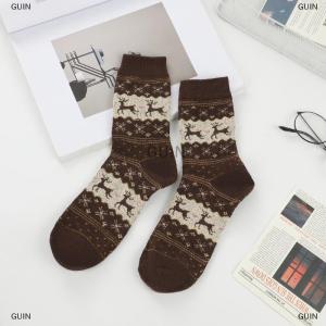 💝【Low price】💝GUIN ถุงเท้าพิมพ์ลายกวางสำหรับผู้หญิงถุงเท้าหนา1คู่ถุงเท้าคริสต์มาสนุ่มสบายอบอุ่นถุงเท้าฤดูใบไม้ร่วงฤดูหนาว