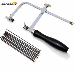 PHYHOO Adjustable U-Shape Saw Frame with Black Handle Woodworking Hand Saw Kit with 12 Saw Blades DIY Jewelry Cutting Hand Tool