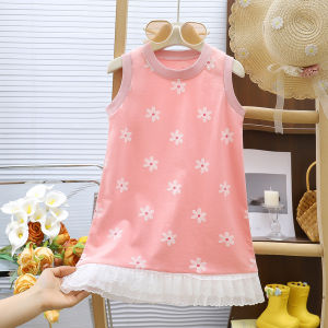 AILEBE Kids Dresses 100% Cotton Sleeveless Lace Trim Dress Soft Breathable Summer Wear Korean Style Slim Elegant Fit Cute Princess Look OOTD Pambahay For Baby Girls 0-13 Years Perfect For Daily Parties Outfit