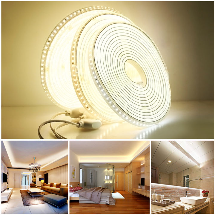 Vcmall LED Strip Light 220V Waterproof 2835 High Safety High Brightness 120LEDs m Flexible LED Light Outdoor LED Strip Light for DIY Christmas Holiday Decoration Light for Home Stair Hallways Kitchen