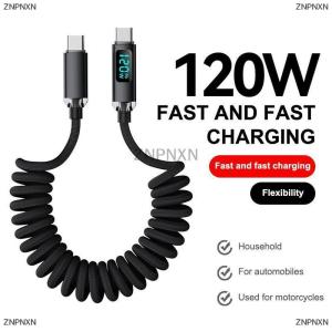 [COD] ZNPNXN สายดาต้า120W Type C TO Type C สายชาร์จเร็วสายชาร์จแบบสปริงสำหรับ iPhone 15 16 Samsung