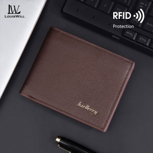 LouisWill กระเป๋าสตางค์ของผู้ชายกระเป๋าสตางค์สั้นแบบเรียบง่ายกระเป๋าสตางค์ RFID PU นุ่มกระเป๋าสตางค์ผู้ชายตำแหน่งหลายบัตรกระเป๋าเดินทางผู้ที่ใส่บัตร ID เครดิต Pouch Koin