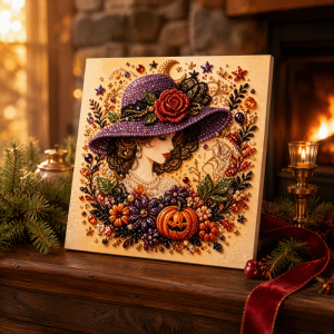 GENENIC Canvas Decoration Diamond Painting Kit 2D Flat Printing Rhinestone Craft DIY Craft Set Art Gift Cute Spooky Imitation Pearl Art Kit Halloween Craft