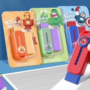 MMLUCK Cartoon Anime Marvel Eraser Retractable Wiping Pencil Rubber Funny Iron Man Push Pull Eraser School Supplies