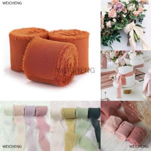 [COD] WEICHENG 2 3 4Rolls 5M Frayed Edged Satin Handmade Chiffon Silk Ribbon For Wedding Invitation Bouquets Birthday Party DIY Decoration Gift