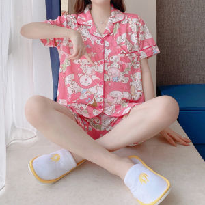 2Pcs Stitch Womens Pajamas Short Sleeve Shorts Cute Summer Girls Pajamas Silk Pajamas Student Fashion Casual Clothes Loungewear