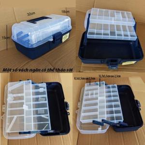 Hộp dụng cụ hộp đồ nghề 2 tầng xếp gọn nắp trong khóa cài quai xách. 1 số vách rời. 32x18x15cm