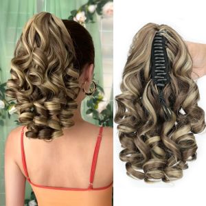 J2UQR3 Hair Extensions Short Wavy Curly Ponytail Synthetic Black Brown Claw Clip Ponytail Wig Heat Resistant Natural Pony Tail Hairpiece for Women