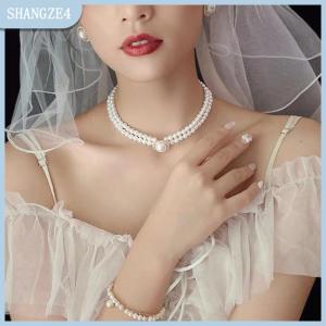 【SHANGZE4】 3Pcs Thời Trang Hai Lớp Ngọc Trai Mặt Dây Chuyền Vòng Cổ Bông Tai Trang Sức Set Phụ Nữ Tiệc Cưới Trang Sức Phụ Kiện Quà Tặng
