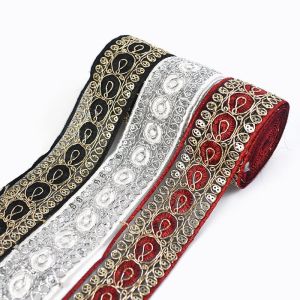 5Yards Embroidery Lace Sequins Ethnic Ribbon Dress Decor Clothes Bag Curtain Trimming Sewing Fabric