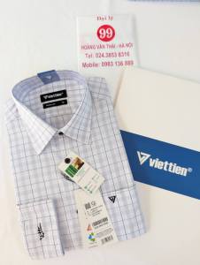 [Việt Tiến] Áo Sơ Mi Dài Tay - Regular (Suông) - Vạt Bầu - Kẻ ô xám nền trắng