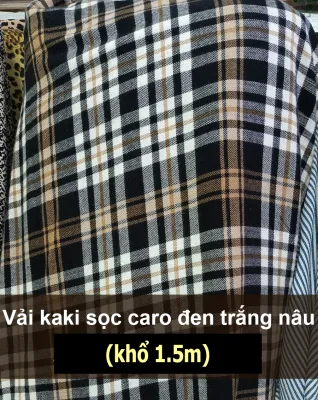 Vải kaki sọc caro màu đen trắng nâu may đồ không co giãn 50K/m (khổ 1.5m)