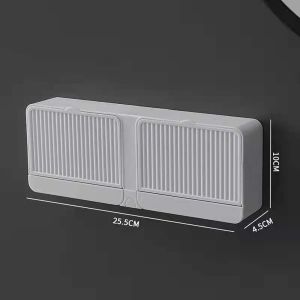 Household Vertical Wall Mounted Soap Box with Double Box Flip Cover Drainage Soap Tray Storage Box