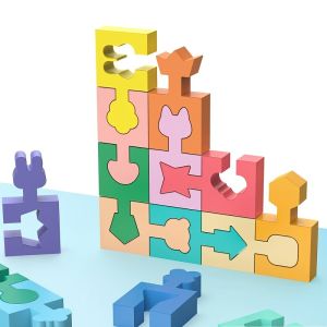 16-Block Wooden Puzzle – Colorful Brain-Training Logic Game Multi-Gameplay Thinking Toy for Kids Hands-On Skill Builder & Holiday Gift