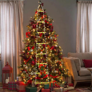 Christmas Tree Decorations 5.5ft Santa Climbing Ladder LED Lights USB Powered Waterproof Outdoor Hanging Ornament with Remote 8 Modes for Home Roof Yard Festival Decor
