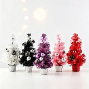 WENYOU 15cm Cây thông Noel với bóng và nơ 5 màu Đồ trang trí phòng ngủ phòng tiệc tại nhà. Chất lượng cao. Mini Cây thông Noel nhân tạo.