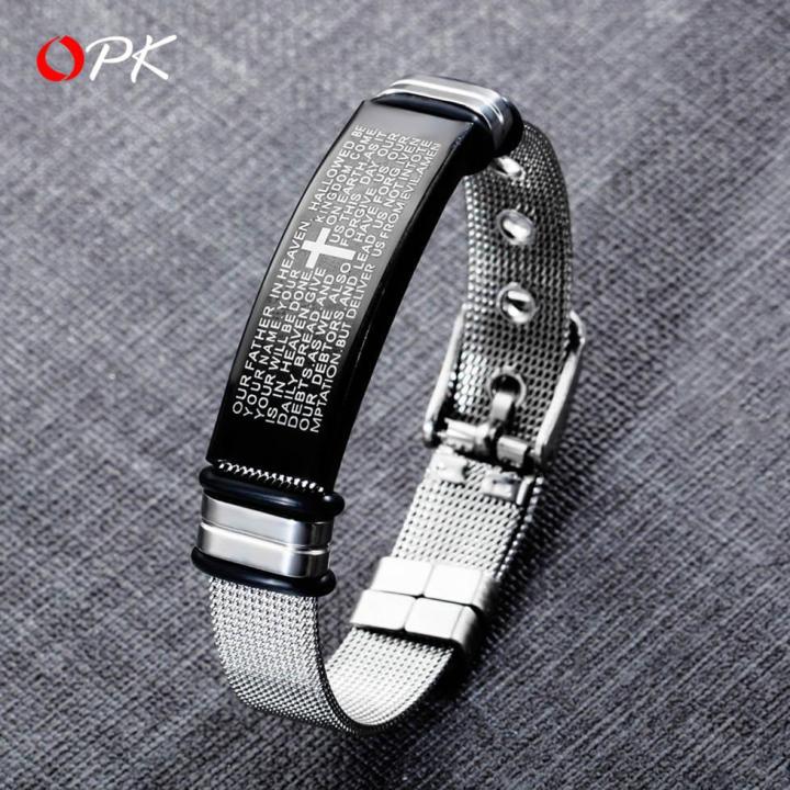 OPK Men bracelets Trendy Steel Mesh Biblical Cross Titanium Steel