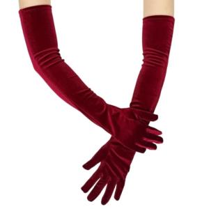 Elbow Length Velvet Evening Gloves For Women Stretchy Soft Red Vintage Themed Event Accessories